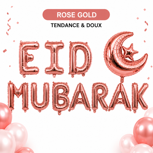Décoration Aïd Mubarak Ballons Aluminium (40 cm) – Bannière Eid avec Croissant – Déco Maison Aïd