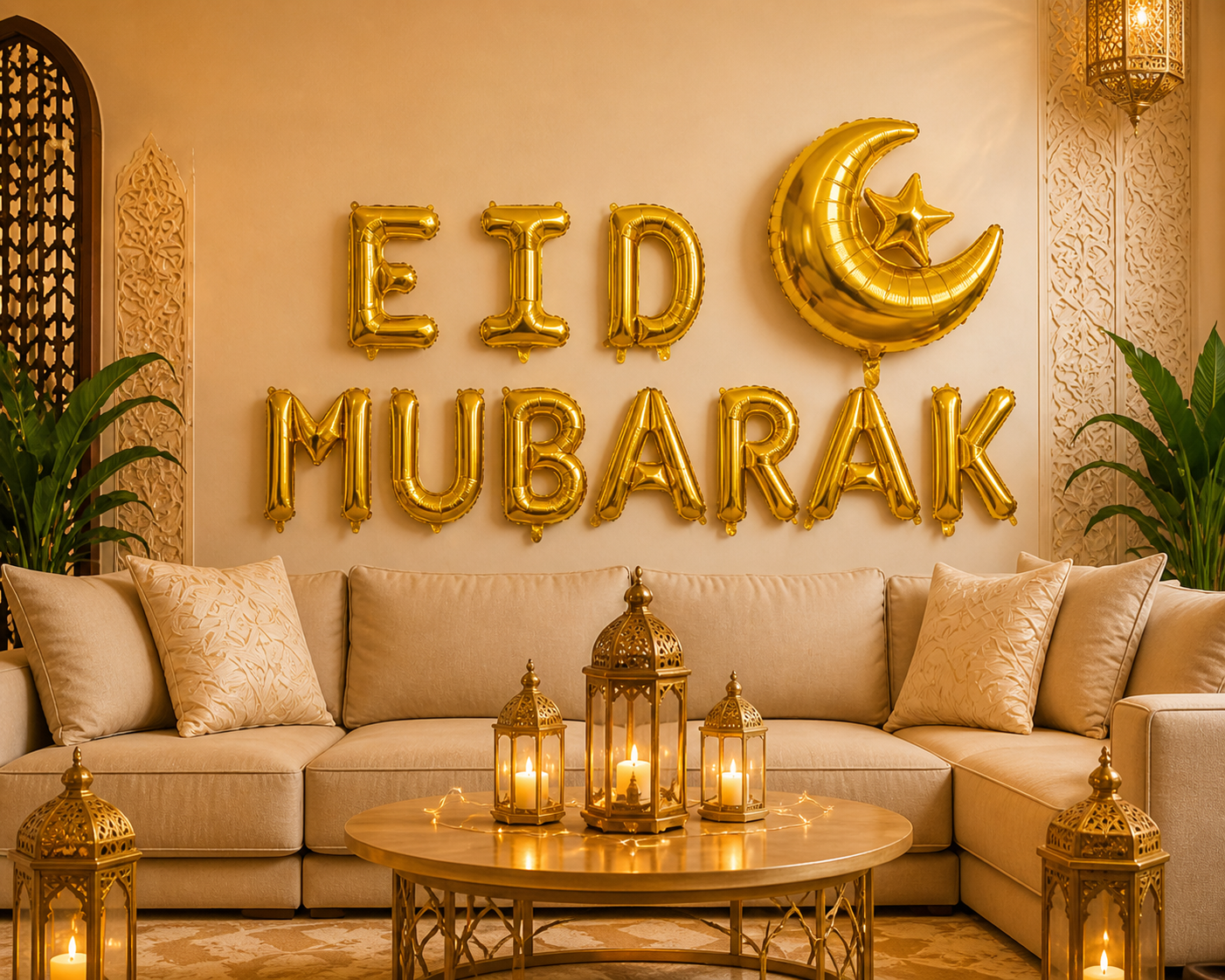 Décoration Aïd Mubarak Ballons Aluminium (40 cm) – Bannière Eid avec Croissant – Déco Maison Aïd