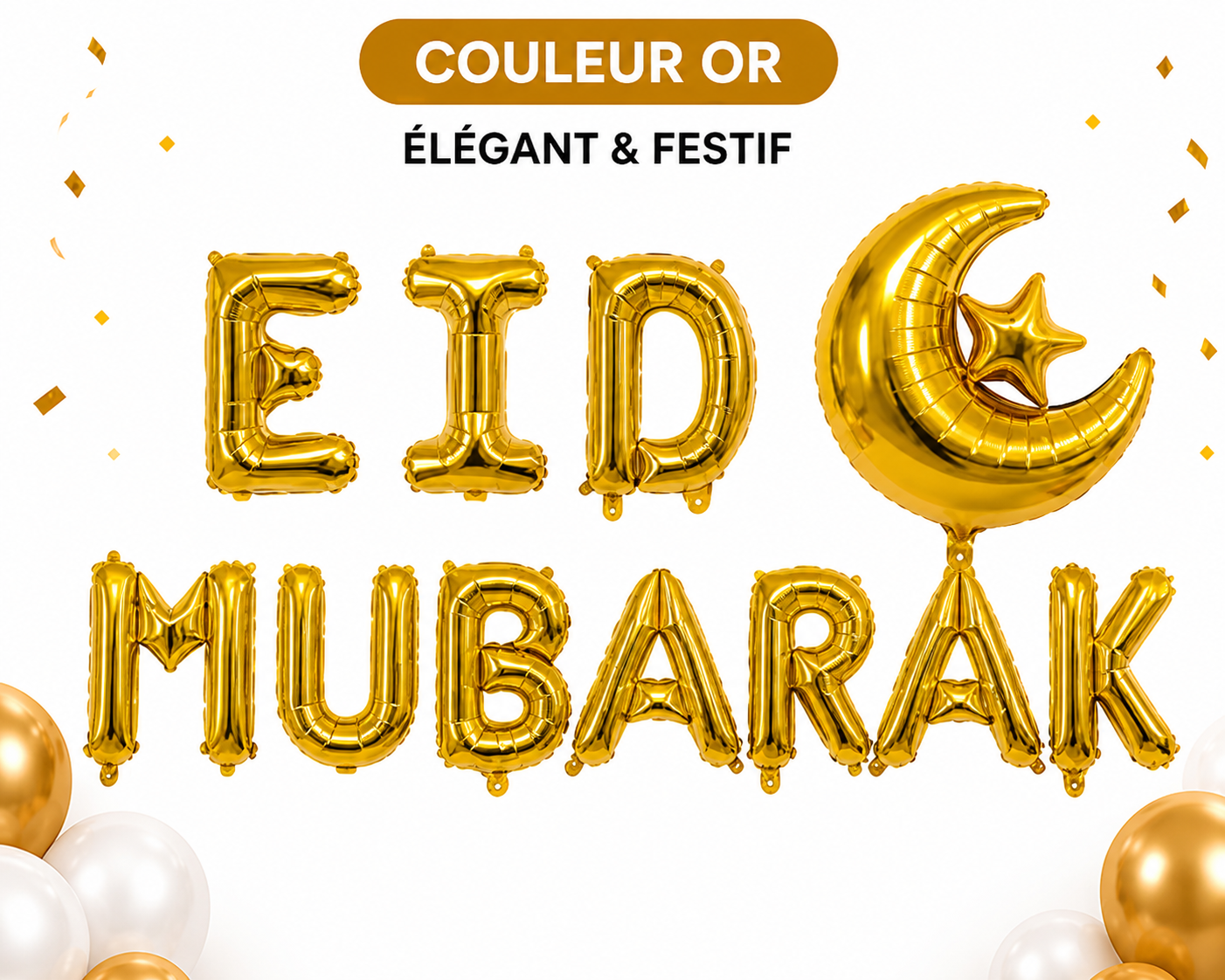 Décoration Aïd Mubarak Ballons Aluminium (40 cm) – Bannière Eid avec Croissant – Déco Maison Aïd
