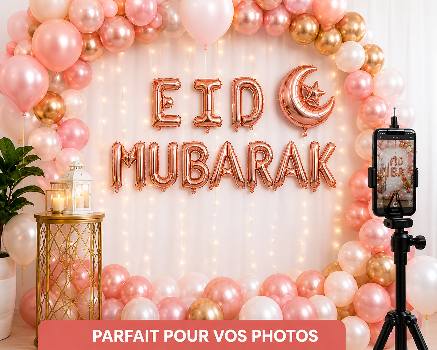 Décoration Aïd Mubarak Ballons Aluminium (40 cm) – Bannière Eid avec Croissant – Déco Maison Aïd